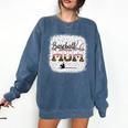 Leopard Baseball Mom Mama Mommy Bleached Comfort Colors Sweatshirt Blue Jean