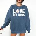 I Love My Boys Baseball Moms Comfort Colors Sweatshirt Blue Jean