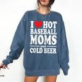 I Love Heart Hot Baseball Moms And Cold Beer Raglan Baseball Tee Comfort Colors Sweatshirt Blue Jean