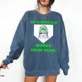 Messy Bun Baseball Mom My Stepchild Works From Home Comfort Colors Sweatshirt Blue Jean
