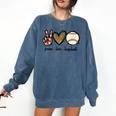 Peace Love Baseball Mom Leopard Print Cheetah Pattern Comfort Colors Sweatshirt Blue Jean