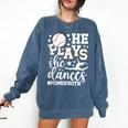 He Plays She Dances Mom Of Both Dancing And Baseball Mom Comfort Colors Sweatshirt Blue Jean