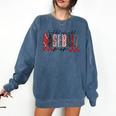 Retro Checkered Tired But Caffeinated Baseball Mom Leopard Comfort Colors Sweatshirt Blue Jean