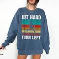 Retro Hit Hard Run Fast Turn Left Baseball Lover Comfort Colors Sweatshirt Blue Jean