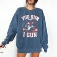 You Run I Gun Baseball Catcher Softball Player Comfort Colors Sweatshirt Blue Jean