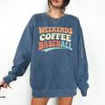 Weekends Coffee Baseball Retro Vibes Comfort Colors Sweatshirt Blue Jean