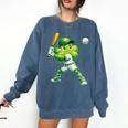 Shamrock Playing Baseball St Patricks Day Men Boys Kid Comfort Colors Sweatshirt Blue Jean