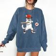 Six Seven 67 Baseball Cat Birthday Men Kids Boys Comfort Colors Sweatshirt Blue Jean