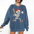Skeleton Batting Baseball Halloween Boys Men Kids Comfort Colors Sweatshirt Blue Jean