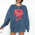 Sporty Rose Graphic With Baseball And Rugby Ball Petals Comfort Colors Sweatshirt Blue Jean