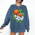 St Patricks Day Shamrock Basketball Baseball Football Soccer Comfort Colors Sweatshirt Blue Jean