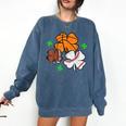 St Patricks Day Shamrock Basketball Baseball Men Boys Kids Comfort Colors Sweatshirt Blue Jean