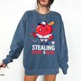 Stealing Hearts And Bases Baseball Player Valentine's Day Comfort Colors Sweatshirt Blue Jean
