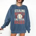 Stealing Hearts Like I Steal Bases Baseball Valentine Retro Comfort Colors Sweatshirt Blue Jean