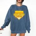 Strike Out Childhood Cancer Boys Baseball Drip Gold Ribbon Comfort Colors Sweatshirt Blue Jean