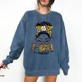 T Ball Mom Messy Bun Leopard Baseball Mom Leopard Comfort Colors Sweatshirt Blue Jean