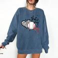 That's My Boy Leopard Heart Baseball Mom Premium Comfort Colors Sweatshirt Blue Jean