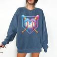Valentines Baseball Heart Dripping Ice Cream Gen Z Alpha Comfort Colors Sweatshirt Blue Jean