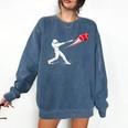Valentines Day Baseball Batter Silhouette Heart Comfort Colors Sweatshirt Blue Jean
