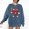 Valentines Day Heart Playing Baseball Boys Men Kids Girls Comfort Colors Sweatshirt Blue Jean