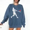 Valentines US Baseball Player Silhouette Heart Comfort Colors Sweatshirt Blue Jean