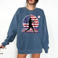 Women's Batter Patriotic American Flag Baseball Silks Comfort Colors Sweatshirt Blue Jean Women's Batter Patriotic American Flag Baseball Silks Comfort Colors Sweatshirt Blue Jean