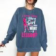 Women's Play Like A Girl Softball Baseball Girls Comfort Colors Sweatshirt Blue Jean