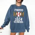 Womens Proud Mom Of a 2024 Senior Class Of 2024 Baseball Mom Comfort Colors Sweatshirt Blue Jean