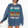 Women's Retro Hit Hard Run Fast Turn Left Baseball Lover Comfort Colors Sweatshirt Blue Jean
