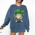 Women's St Patricks Day Baseball Leprechaun Shamrock Player Boys Kid Comfort Colors Sweatshirt Blue Jean