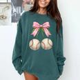 Baseball Girls Women Coquette Pink Bow Baseball Comfort Colors Sweatshirt Chalky Mint