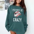 Baseball Mom Pitches Be Crazy Lips Premium Comfort Colors Sweatshirt Chalky Mint