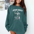 Jesus Saves Shirt Religious Christian Faith Baseball Comfort Colors Sweatshirt Chalky Mint