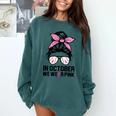 In October We Wear Pink Baseball Mom Messy Bun Breast Cancer Comfort Colors Sweatshirt Chalky Mint