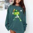 Shamrock Playing Baseball St Patricks Day Men Boys Kid Comfort Colors Sweatshirt Chalky Mint