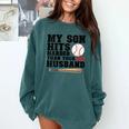 My Son Hits Harder Than Your Husband Baseball Mom Comfort Colors Sweatshirt Chalky Mint