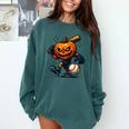 Spooky Halloween Scary Pumpkin Baseball Player Witchy Vibes Comfort Colors Sweatshirt Chalky Mint