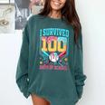 I Survived 100 Days Of School Baseball Drip Students Teacher Comfort Colors Sweatshirt Chalky Mint