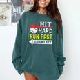 Women's Hit Hard Run Fast Turn Left Baseball Quote Fan Coach Comfort Colors Sweatshirt Chalky Mint Women's Hit Hard Run Fast Turn Left Baseball Quote Fan Coach Comfort Colors Sweatshirt Chalky Mint