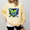 Awesome 67 Baseball Drip Effect Baseball 6-7 Meme Graphic Premium Tri-Blend Comfort Colors Sweatshirt Blue Spruce