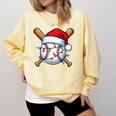 Baseball Christmas Lights Santa Christmas Baseball Player Comfort Colors Sweatshirt Blue Spruce
