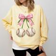 Baseball Girls Women Coquette Pink Bow Baseball Comfort Colors Sweatshirt Blue Spruce