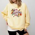 Baseball Mom With Garden Flowers Comfort Colors Sweatshirt Blue Spruce