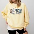 Baseball Mom Love My Boy Retro Casual Letter Print Comfort Colors Sweatshirt Blue Spruce