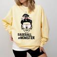 Baseball Momster Messy Bun Skull Mom For Women Halloween Comfort Colors Sweatshirt Blue Spruce