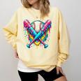 Baseball Player Ice Cream Drip Comfort Colors Sweatshirt Blue Spruce