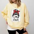Bleached Tia Life Soccer Messy Bun Baseball Game Day Comfort Colors Sweatshirt Blue Spruce Bleached Tia Life Soccer Messy Bun Baseball Game Day Comfort Colors Sweatshirt Blue Spruce