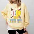 Bonus Mom Of Both Half Baseball Softball Ice Cream Drip Comfort Colors Sweatshirt Blue Spruce