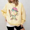 Cute Baseball Ice Cream Drip For Girls & Boys 2 Sides Comfort Colors Sweatshirt Blue Spruce