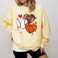 Cute Heart Baseball Basketball Football Valentine Boy Men Comfort Colors Sweatshirt Blue Spruce